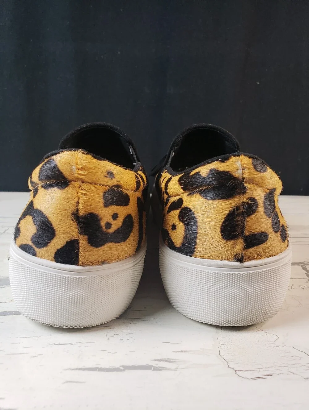 J/Slides NYC Aztec Leopard Print Calf Hair Slip-On Platform Sneakers - size 7.5